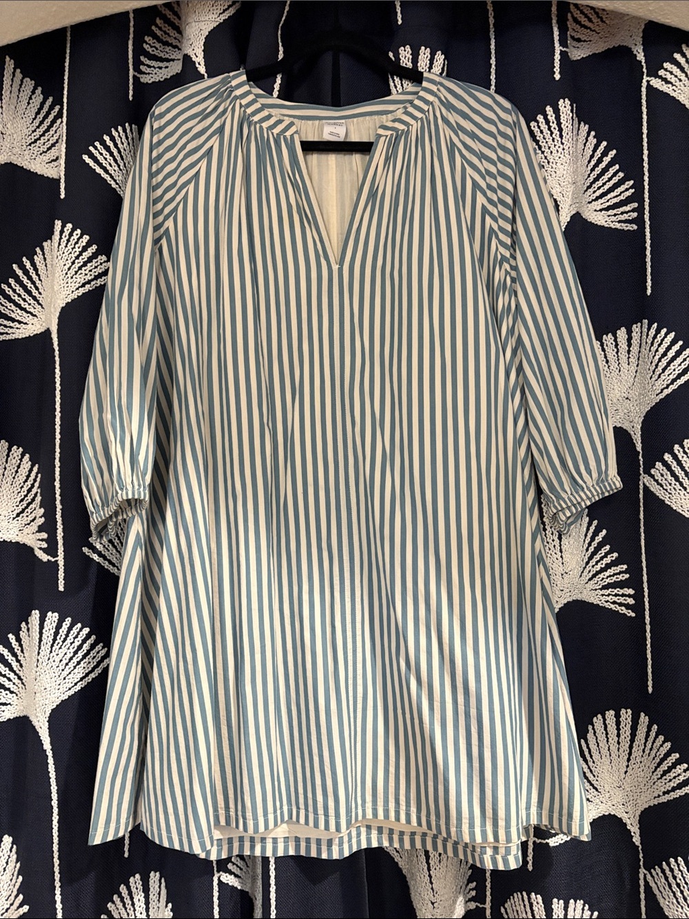 Striped Blue and White Women's Short Dress/Tunic Top